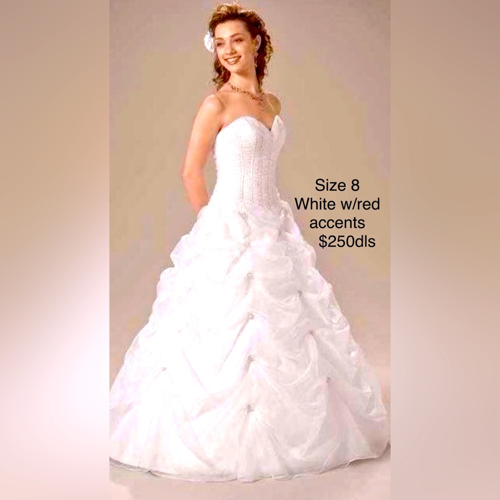 Women’s dress, new, size 8 white color with red accents
